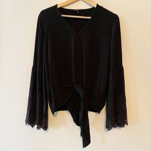 ✨SALE✨ Tribal Black Tie Up Bell Sleeve Top